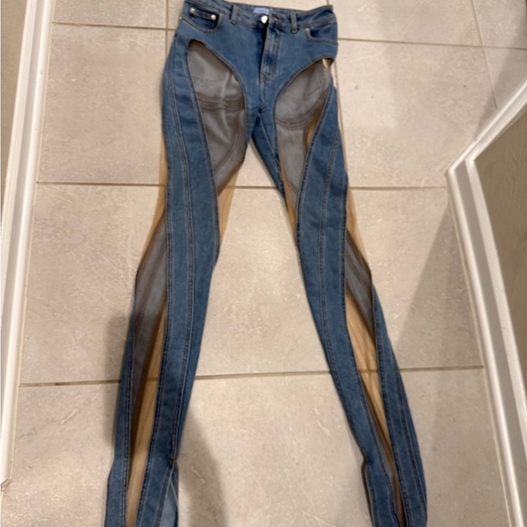 Mugler Denim - Mugler Blue Denim with Tan Mesh Accents